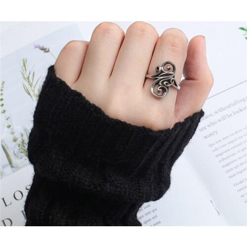 Trendy Lady Silver 925 Rings For Women Accessories Fashion Women Black Ring Female Flower Accessories Classic Bijou