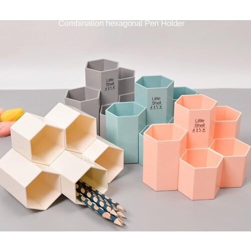 Korea Creative Fresh Combination Hexagonal Pen Holder Simple Plastic Desktop Storage Box Student Office Supplies Desk Accessory