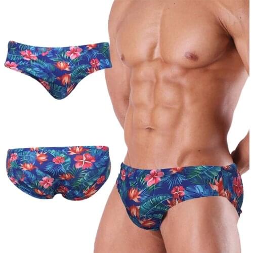 With Push Pad Fashion Printing Swimming Pants Men Sexy Beach Shorts 2021 Spring New Bikini Swimsuit Hot Spring Beach Surf Sport