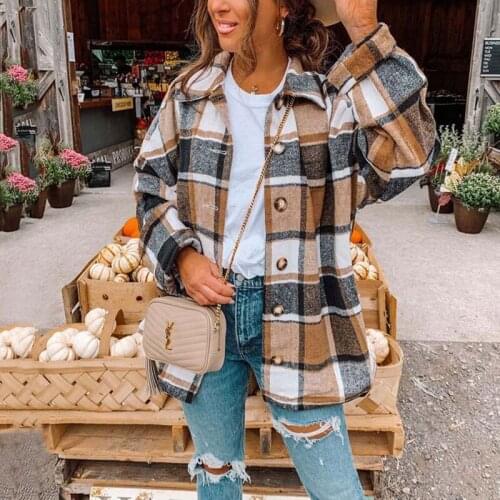 2021 Autumn Plaid Jacket Women Overshirt Long Checkered Jacket Female Long Sleeve Winter Coat Shirt Jacket For Women Plus Size