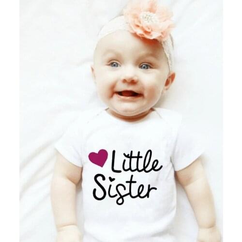 Little Sister Pattern 0-24M Summer Newborn Baby Girls Boys Bodysuits Letter Print Simple Style Short Sleeve Jumpsuits Kid Outfit