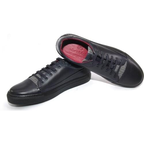 SHENBINs Dark Blue Analin Sneakers, Handmade, Brown and Dark Blue, Shenbins Handmade Footwear