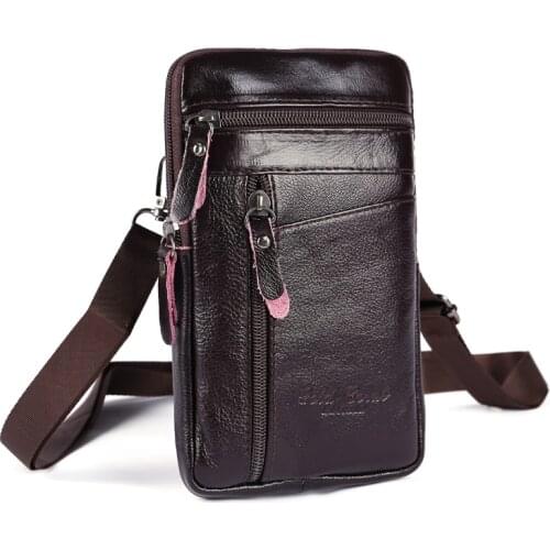 Mens Genuine Leather Crossbody Mobile Phone Bag Male Vintage Single Shoulder Small Belt Bag Outdoor Travel Waist Fanny Pack