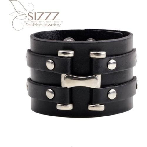 SIZZZ 2019 European and American new retro leather fashion punk mens bracelet&bangles