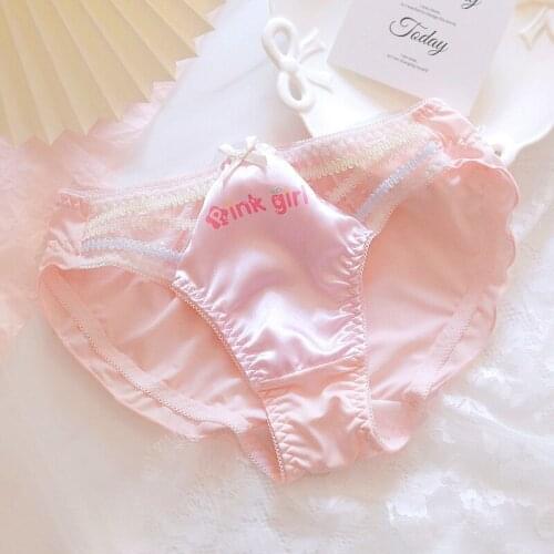 Anime Girl Japanese Style Soft Sister Satin Princess Pink Cartoon Intimate Underwear Biefs Sweet Lolita Sexy Cute Panties