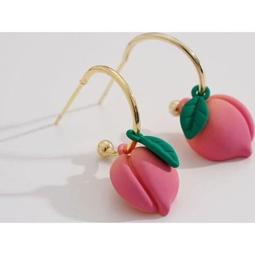 2021 new trendy net red peach earrings female special design pink girl short fashion ear jewelry
