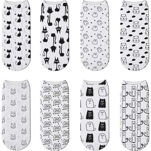 New Cute Cartoon Cat 3d Printed Sock Harajuku Woman Funny Kawaii Stretch Socks Animal Low Ankle Femme Cotton Sock