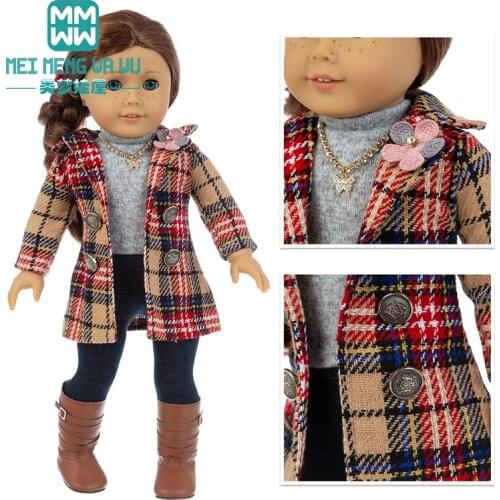 Clothes for doll fit 45cm American doll accessories fashion plaid woolen coat Girls gift