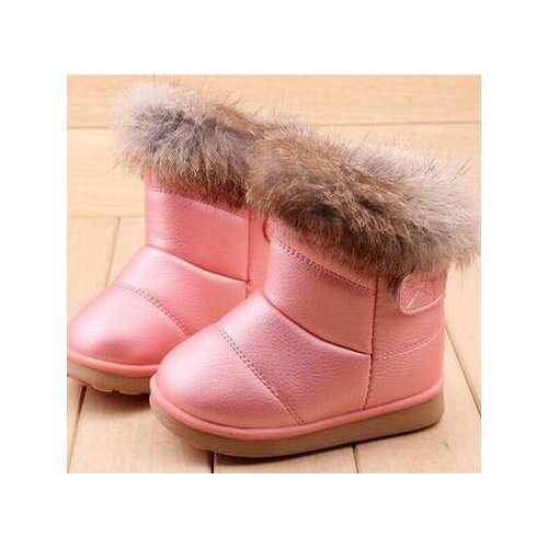 Wholesale Childrens NEW Real Rabbit Fur Ankle Snow Boots EU21-30 Kids Shoes Girls Boots Warm Plush Waterproof Winter Soft shoe