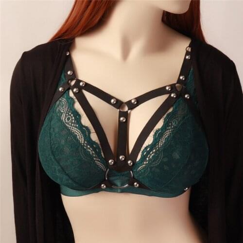 JLX.HARNESS 90s Fetish Open Chest Cage Bralette body harness Goth Crop Wear Cupless Bra Bondage Harness O047