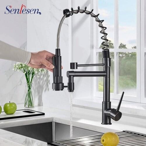 Blackend Spring Kitchen Faucet Pull out Side Sprayer Dual Spout Single Handle Mixer Tap Sink Faucet 360 Rotation Kitchen Faucets