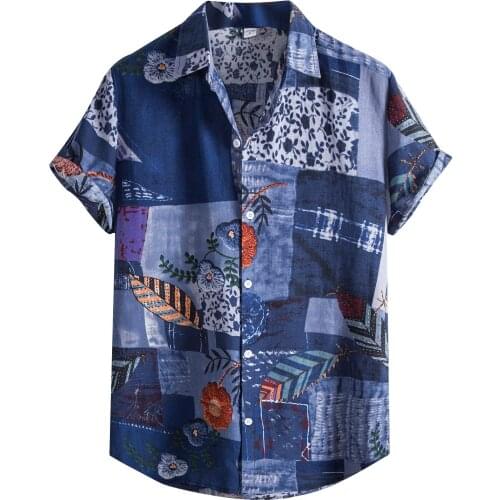 Fashion Amine Embroidery Shirt Men Summer Mens Fashion Trend Short-Sleeved Beach Print Single-Breasted Lapel Shirt Basic Shirts