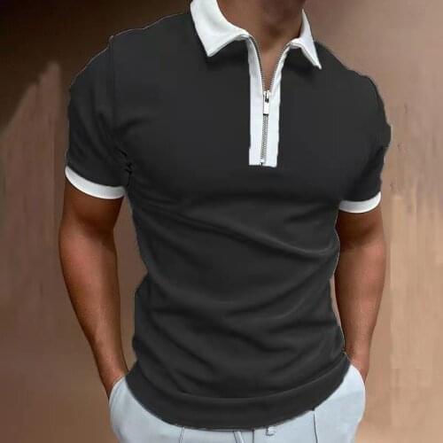 Summer Fashion Loose Short Sleeve Polo Shirt Mens Casual Patchwork Tops Men Spring Solid Zipper Turn-down Collar Polo Shirts Top