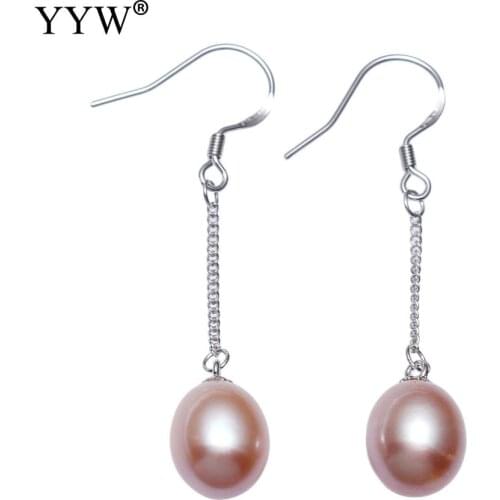 Freshwater Pearl Earrings New Arrival Earring Hook Potato 9-10mm Natural Pearl Long Dangle Earrings For Woman Pink Jewelry Gift