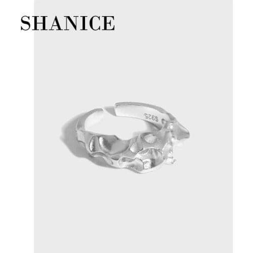 SHANICE S925 Sterling Silver Open ring Folded Opening Irregular Wide Ring Europe Handmade Concave Convex Irregular Rock Ring