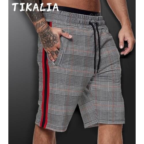 Mens Summer Shorts Size Stripe Plaid Fashion Shorts Men Drawstring Casual Shorts Summer Trousers Brand High Quality Polyester