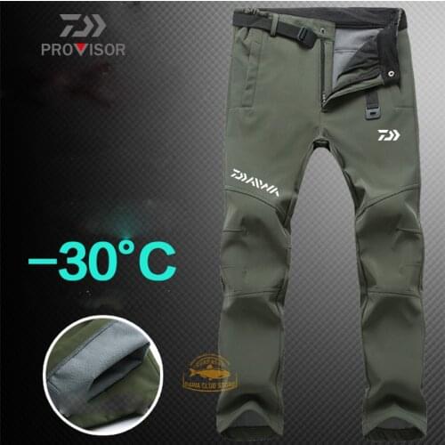 DAIWA Fishing Pants Winter Mens Outdoor Sports Fishing Keep Warm Thicken Large Size Solid Color Soft Shell Fleece Pants