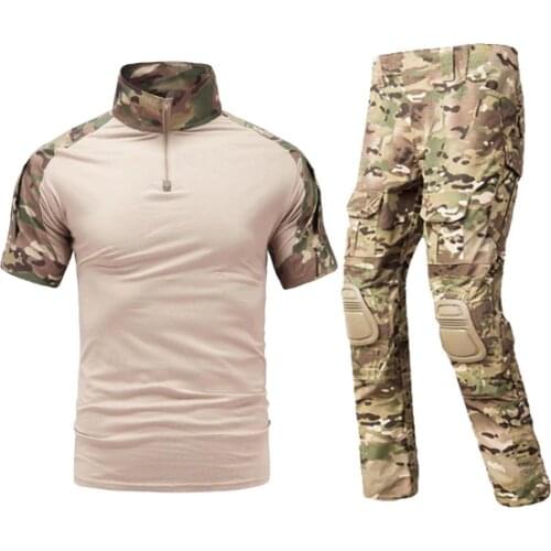 Tactical Gear Army Military Uniform Combat T-shirt Plus Pants with knee pads Paintball Uniforme military Clothing