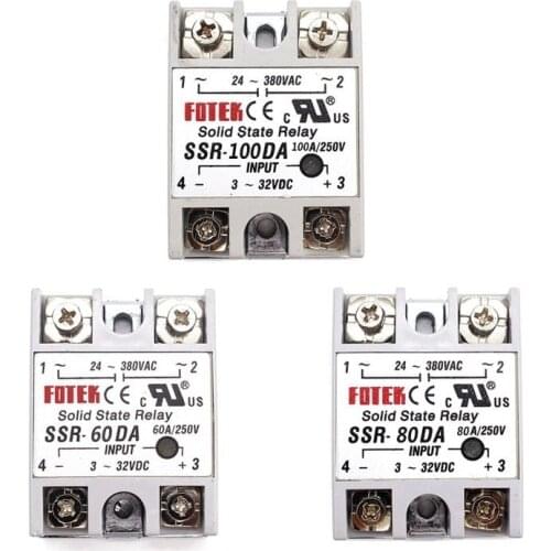 Solid State Relay Module 3-32V SSR-60DA SSR-80DA SSR-100DA 60A 80A 100A Input DC 24-380V AC Output High Quality