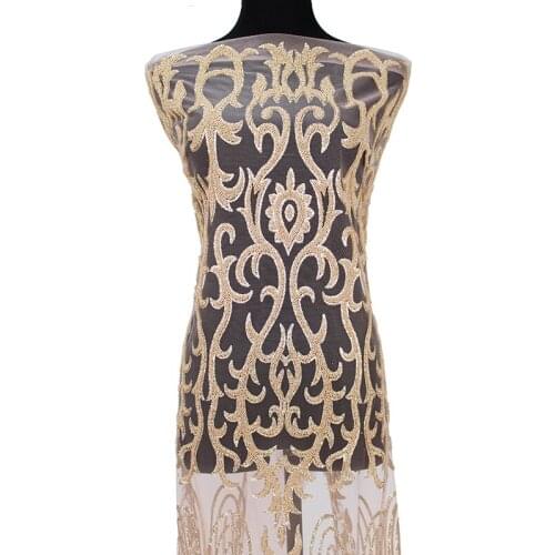 Vintage Indian George Designer Luxury Beaded African Lace Fabric 2021 Nigerian Wedding Dress Material Rose Gold Tulle Mesh Cloth