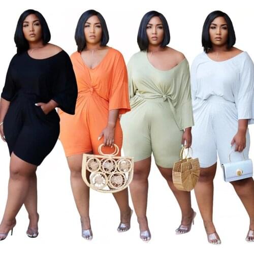 Women Home Wear Solid Two-Piece Set Casual Lady V-Neck Half Sleeve Loose Tees Pleated Shorts Sets Plus Size XL-5XL Suits