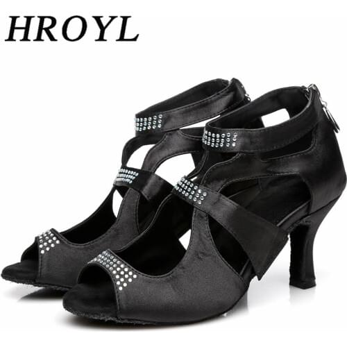 Latin Shoes For Women Salsa Dancing Shoes Ballroom Sandals Zipper Design With Rhinestones Wimens High Heels For Dancing HROYL