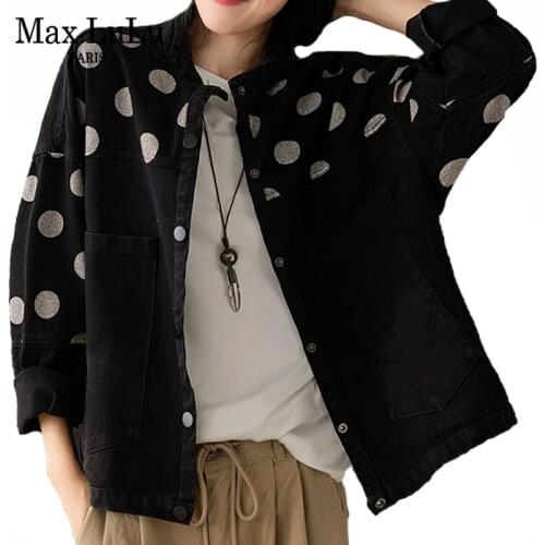 Max LuLu 2021 Autumn Womens Vintage Black Polka Dot Denim Jackets European Style Ladies Punk Casual Loose Coats Harajuku Clothes