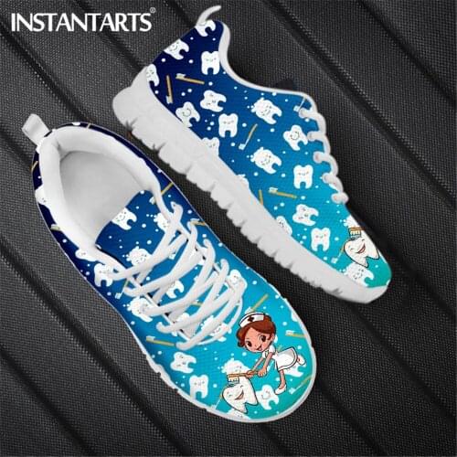 INSTANTARTS Breathable Nurse Dentist Flat Shoes Blue Gradient Funny Teeth Dental Brand Design Female Lace Up Footwear Zapatillas