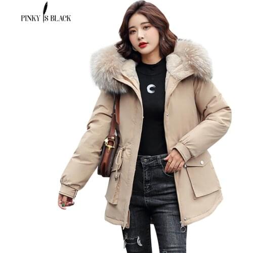 PinkyIsBlack Short Hooded Fur Liner Parkas With Pockets Winter Jackets For Women 2021 New Casual Slim Winter Coat Women Outwear