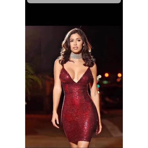 Women Sexy Vneck Sequins Dresses Fashion Summer Sexy Slim Party Club Dresses Wholesale