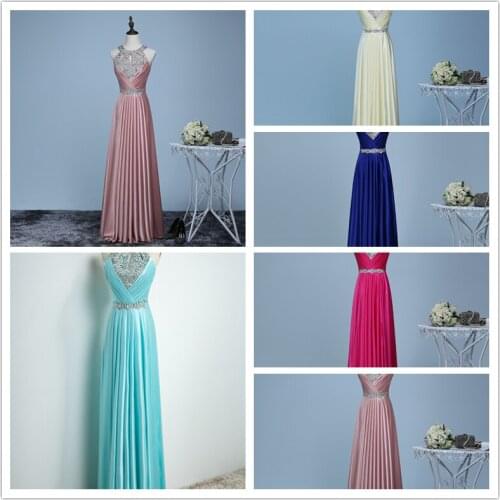 Sexy Backless Pink Prom Dresses Halter Keyhole Crystal Beaded Sleeveless Long Evening Dress Hollow Back Dubai Robe de soiree