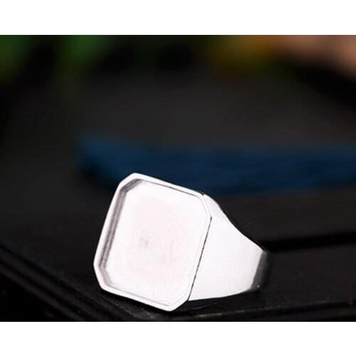 925 Sterling Silver Ring Semi Mount 14x14mm 16x16mm Emeral Cabochon Engagement Men Ring Fine Jewelry Setting Amber Lapis Lazuli