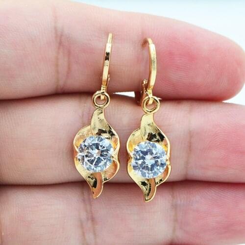 Gold Color Clear Crystal Zircon Stylish Water Drop Earrings For Women