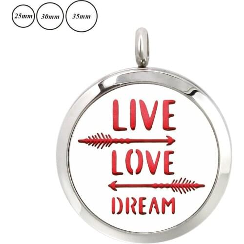 1pc Live Love Dream 316L Stainless Steel 25mm 30mm 35mm essential oil diffuser Perfume locket pendant necklace 10pcs free pads