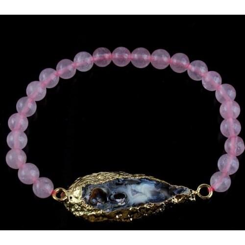 100-Unique 1 Pcs Light Yellow Gold Color Agates with Rose Pink Quartz Round Beads Bracelets For Women