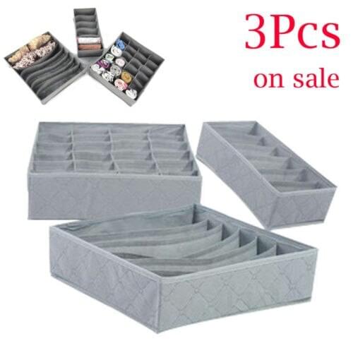 3pcs/set Storage Box Foldable Drawer Organizers Case For Bra Ties Underwear Socks Scarf Drawer Organizers Gray