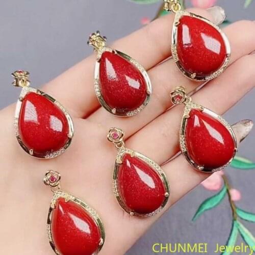 Emperor Cinnabar Vermilion Drop Pendant Earring Handmade originality 3 Piece Set Necklace Pendant Pure Natural Cinnabar