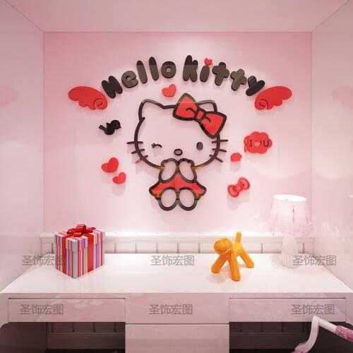 Hellooo Kitty 3D Wall Sticker Super Cute Stickers for Girl Living Room Decor Cartoon KT Cat Home Wall Decorations Accessories