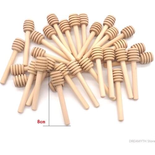 5Pcs/Lot 8cm Long Handle Wood Honey Stir Bar Practical Honey Mixing Stick Jar Spoon Supplies For Coffee Milk Tea Kitchen Tool