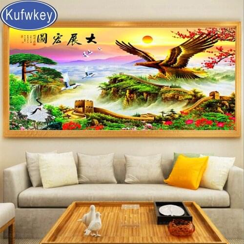 5d diy Tree diamond painting Chinese style cross stitch mosaic embroidery Full round square diamond Mosaic Great Wall Scenery