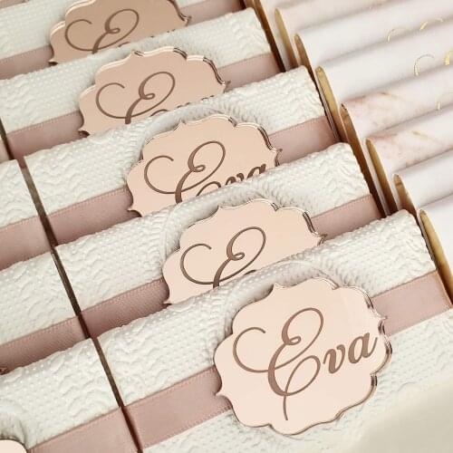 48*Personalized Acrylic Couple Name Custom Baby Shower Boutique Box Tag Decoration Baptism Wedding Party Supplies Gift Box Label