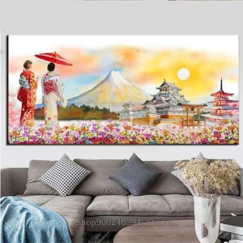 Large Diy Diamond Painting Japanese Style Sakura Temple Full square round drill 5d Diamond Embroidery mosaic Mount Fuji FF664