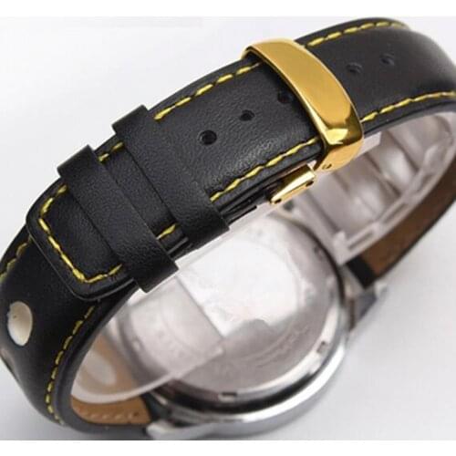 Black 20 mm Genuine Leather Watch Band Strap Watche Band Strap Belt Watchband Folding Clasp / Buckle For Breitling Pam