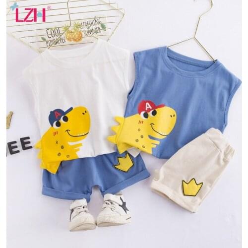 LZH 2021 New Summer Breathable Sleeveless Clothes For Newborn Casual Cartoon Childrens Sports Suit Pure Cotton Infant Kids Sets