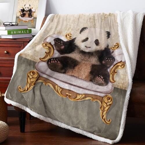 Panda Sitting On The Couch Retro Fleece Blanket Warm Cashmere Blanket Office Sofa Supplies Blankets for Beds