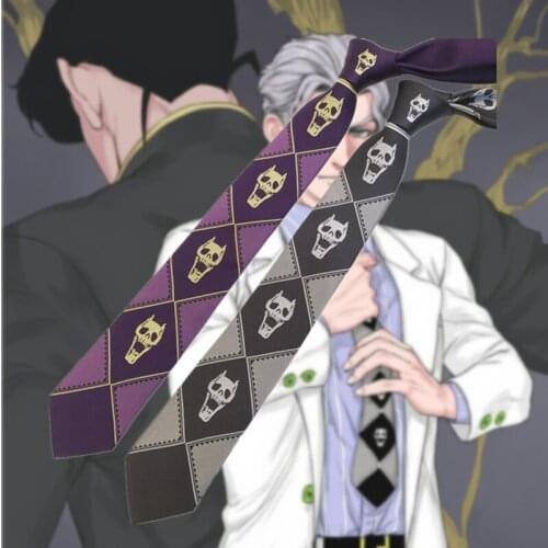 Anime JoJos Bizarre Adventure Kira Yoshikage Cosplay Necktie KILLER QUEEN Skull Purple Grey Tie 7cm Party Cos Prop