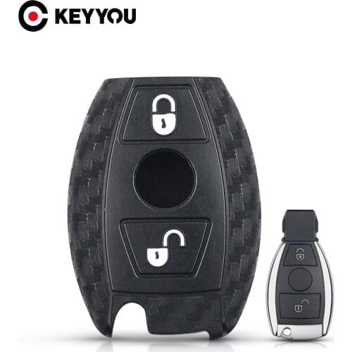 KEYYOU 3 Button Carbon Silicone Car Key Case For Mercedes benz CLS CLA GL R SLK AMG A B C S Protective Shell Remote Fob Cover
