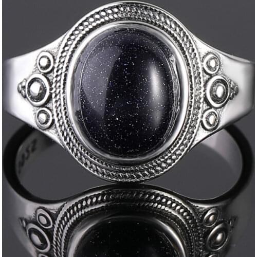 8x10MM Blue Sandstone Ring Womens 925 Sterling Silver Gemstone Jewelry Party Anniversary Birthday Gift Daily Life Gift