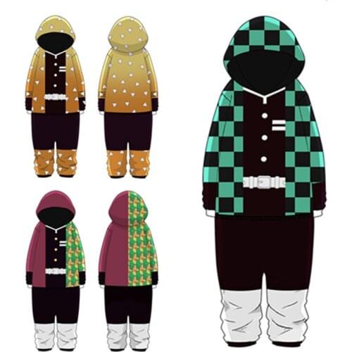 Demon Slayer Kamado Tanjirou Cosplay Jumpsuit Onesies Rompers Pyjamas Sleepwear Anime Tomioka Giyuu 3D Printed Hooded Pajams