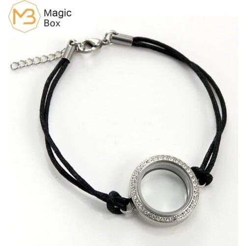 Leather bracelet glass stainless steel Floating box bracelet handmade multi-layer hinged waterproof magnetic bracelet for women